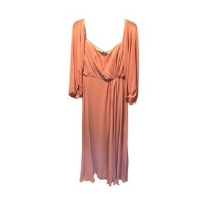 Dessy Collection Convertible Neck Long Sleeve Chiffon Gown in Desert Rose Size 8